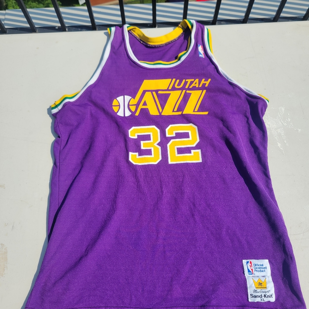 Vintage utah jazz malone sandknit sand knit champion jersey men's xlarge